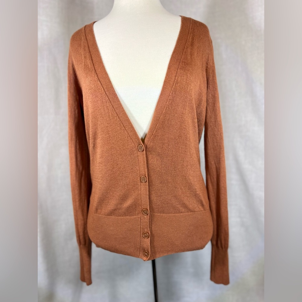 Burnt Orange silk cashmere cardigan sweater, M